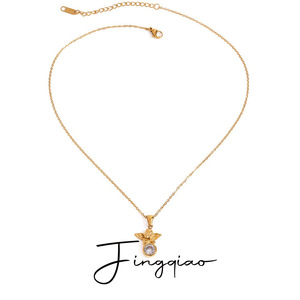 Yueli <b>Angel</b> Pendant Necklace 18k Gold Plated Stainless Steel Zircon Inlaid Wings Design <b>Gift</b> Jewelry - Product Image 1