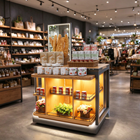 Table de présentation de fleurs en bois avec éclairage LED et dos en verre pour boulangerie, magasin de cadeaux
