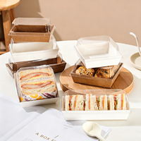 Boîte à sandwich en papier kraft blanc jetable personnalisée avec couvercle en PET transparent à dôme haut, imperméable et résistant à l'huile, pour l'emballage de produits de boulangerie