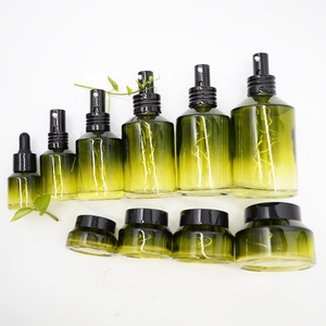 Good Comments Glass <strong>Bottles</strong> and Jars for Skin Care Face Cream <strong>Green</strong> Gradient Color with <strong>Top</strong> Cap 30ml 60ml 100ml 120ml 200ml - Product Image 2