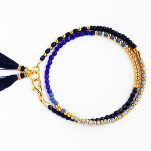 สีฟ้าและสีทองที่ละเอียดอ่อนเมล็ดลูกปัดห่อสร้อยข้อมือ - Product Image 1