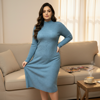 Nouvelle Arrivée Robes Pulls Formelles en Maille Respirante à Col Rond Côtelé Coupe Crayon Jupes Moulantes Extensibles Hiver Motif Uni ODM