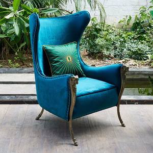 Nordic <span class=keywords><strong>Leather</strong></span> European Design Holz sessel blau Wingback faul Lobby Luxus Royal Wohnzimmer Stühle - Product Image 3