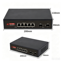 Switch PoE Gigabit de 4+1+2 Puertos SFP, 5 Puertos PoE, 2 Puertos SFP de Enlace Ascendente, SNMP y QoS Habilitados, Capacidad de 14 Gbps, Apilable, Compatible con VLAN
