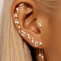 Vente en gros 925 argent Sterling cristal lune CZ petit mignon oreille goujon Push-back or rempli humanoïde forme opale boucles d'oreilles ensemble
