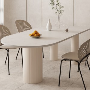 Italian Minimalist Solid Wood Veneer <b>Painted</b> Base Frame Rock Slab Countertop Modern Luxury Restaurant Dining Table - Product Image 5