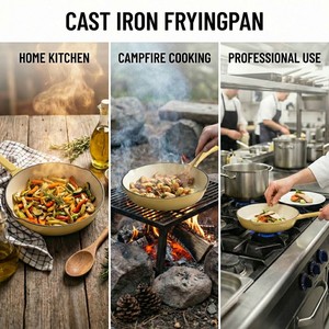 E-TOP Pre-Seasoned Large Cast Iron Skillet with Handle Outdoor Camping Pizza <strong>Pan</strong> Use for <strong>Grill</strong> Stovetop Induction Oven Cookware - Product Image 3