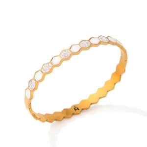 Bracelet hexagonal en acier inoxydable plaqué or avec incrustation de cristaux, bracelet tendance - Product Image 1