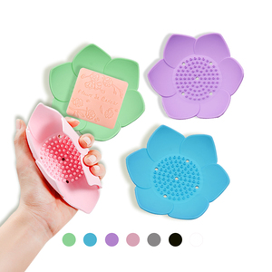 Eco Friendly Silicone Lotus Flower Shaped Bathroom Silicone <strong>Soap</strong> Holder Case Box Travel <strong>Soap</strong> <strong>Dish</strong> <strong>With</strong> <strong>Drain</strong> - Product Image 1