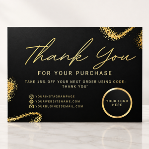 Cartes de remerciement personnalisées avec logo, 4x6 pouces, noires, estampage <span class=keywords><strong>à</strong></span> chaud doré, cartes de vœux pour mariage, remise de diplôme, entreprise, fête prénuptiale - Product Image 1