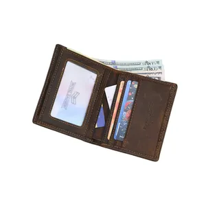 Portefeuilles vintage AndoBag pour hommes, en cuir de vache véritable, grande capacité, porte-cartes, cuir Crazy Horse, pochette simple, 1462 - Product Image 5