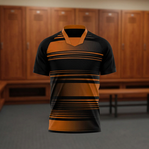 Camiseta de Fútbol Sublimada Personalizada para Hombre, Negra con Rayas Naranjas, Manga Corta, Absorbe la Humedad, Ajuste Atlético, para Todas las Temporadas - Product Image 3