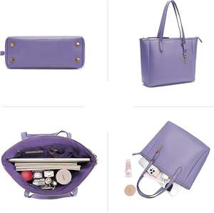 Bolso de Hombro de Lujo Personalizado con Logotipo, Clásico, para Mujer, en Piel Sintética Morada, con Cierre de Cremallera, Impermeable, de Gran Capacidad - Product Image 3