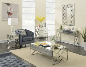 Piccolo lusso MDF legno e metallo tavolino con finitura a specchio tavolini da caffè per soggiorno mobili per la casa di benvenuto all'ingrosso - Product Image 4