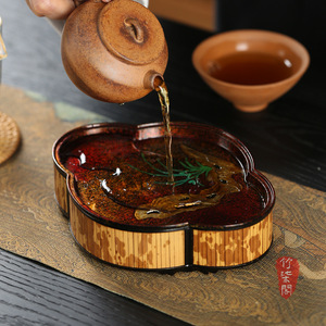 Lacquered Bamboo <b>Tea</b> <b>Tray</b> Irregular Shape Water Storage Dry Brewing Table Guizhou Craft Teaware Stand - Product Image 1
