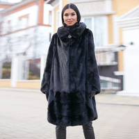 Modischer langer Mantel aus schwarzem Nerzfell für Frauen mit Kapuze Casual Winter Raw Processing Outer wear