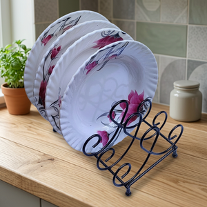 Étagère à assiettes en métal courbé à un seul niveau, style rustique, support de rangement pour vaisselle de cuisine, type sur pied durable - Product Image 5