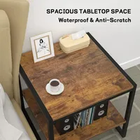 Table d'appoint carrée de 20 pouces, support pour mini réfrigérateur avec 2 étagères de rangement, tables d'appoint en bois industriel pour le salon, brun rustique