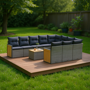 Ensemble de canapés de jardin en rotin gris 6 places, mobilier d'extérieur résistant aux intempéries, design contemporain, structure en teck - Product Image 2