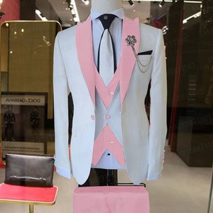 Costume de Mariage 3 Pièces Tendance Homme, Veste d'Affaires Blanche, Gilet Respirant Bleu Royal et <span class=keywords><strong>Pantalon</strong></span> <span class=keywords><strong>Blanc</strong></span> pour Marié - Product Image 2