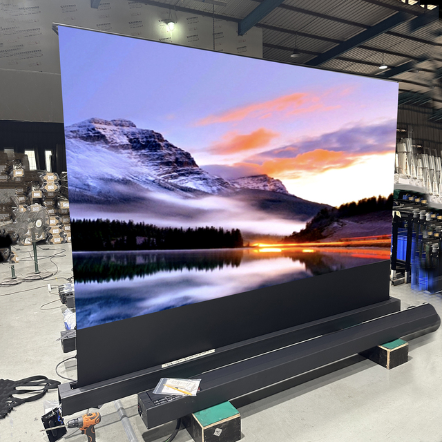 Printable Logo Motorized ALR Floor Rising Ultra Short Throw Projector Screen 16:9 8K 3D Support 72-120 Inches CBSP Floor Stand