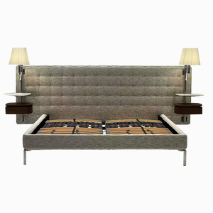 Lit en tissu minimaliste italien haut de gamme, en coton et lin, avec détails en pompons, pour villa, penthouse, chambre principale et maison de luxe - Product Image 5