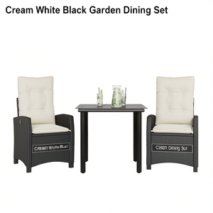 Ensemble de salle à manger de jardin blanc crème et noir, 2 places, meubles en osier d'extérieur, résistant aux intempéries, design contemporain - Product Image 1