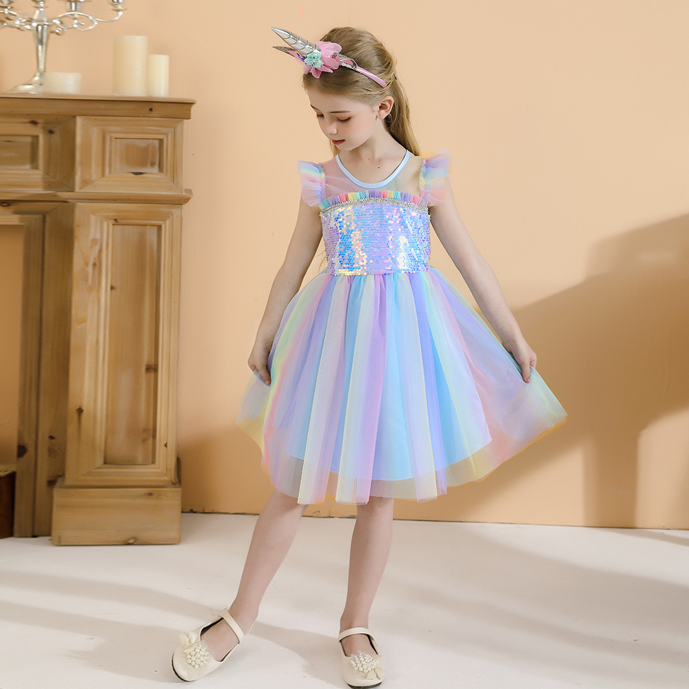 High Quality Girls Unicorn Costume Fairy Princess Dress For Kids Birthday Party Costume