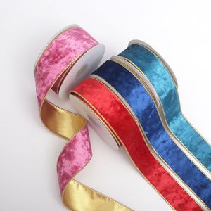 Pita Beludru Poliester Mewah Bermotif Bunga Lebar 40mm 1.5 Inci dengan Tepi Kawat Besi Emas untuk Dekorasi Pohon Natal dan Bahan Pembuatan Pita - Product Image 1