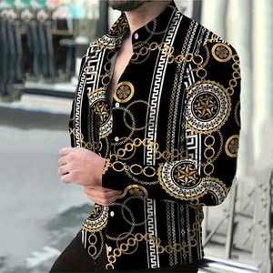 Camicia con stampa a catena da <span class=keywords><strong>uomo</strong></span> Homme, camicia a maniche lunghe con abito da <span class=keywords><strong>uomo</strong></span>, <span class=keywords><strong>camicie</strong></span> da sublimazione in oro di lusso per <span class=keywords><strong>uomo</strong></span> - Product Image 1