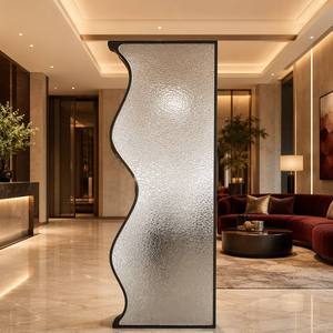 Paravent de séparation de pièce en verre ondulé moderne style Art <span class=keywords><strong>D</strong></span>éco, avec cadre en acier inoxydable, imperméable, durable et personnalisable - Product Image 2