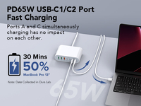 Chargeur rapide multi-ports 7-en-1 185W, adaptateur secteur pour ordinateur portable PD 65W, station de charge compatible avec iPhone 18, iPad, Galaxy S24/S23