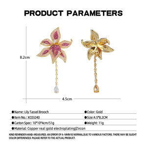 Broche de Flor con Borlas de Cristal CZ Microincrustado, de Aleación de Latón Chapado en Oro de Lujo, Personalizado de Fábrica, de Alta Calidad al por Mayor - Product Image 3