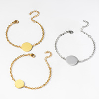 Bracelet tendance unisexe en acier inoxydable plaqué or 18 carats avec breloque ronde vierge pour sublimation et gravure personnalisée
