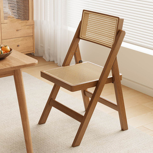 Silla Plegable Moderna de Madera Maciza y Ratán, Silla de Comedor Portátil de Mimbre Natural para Patio, Jardín, Balcón y Uso en Exteriores - Product Image 6