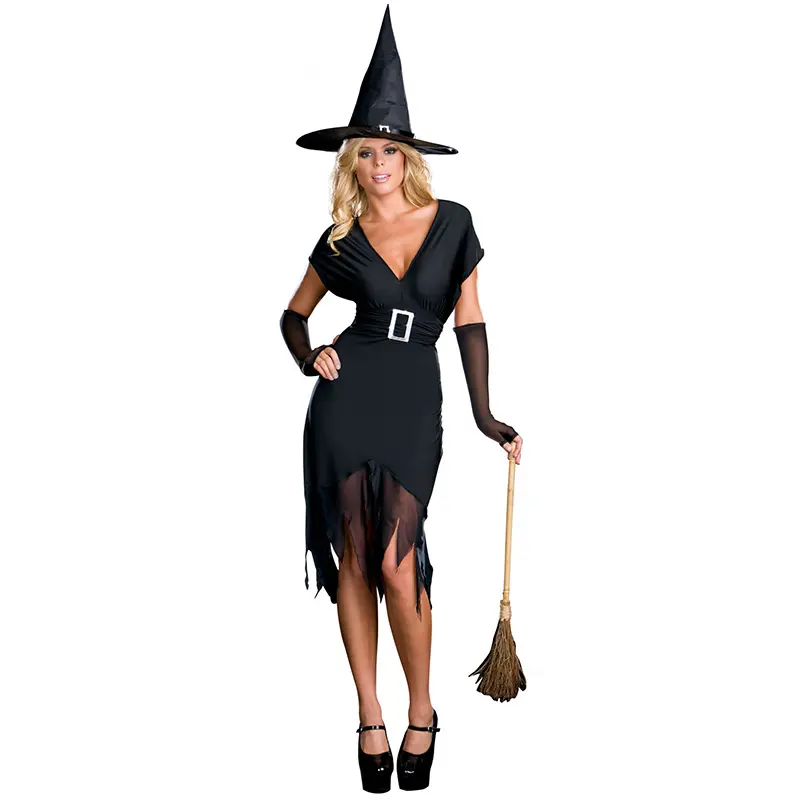 Fabrika sıcak satış siyah seksi yetişkin kadınlar kötü şeytan cadı kostüm
