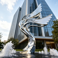 Escultura de Ala de Ángel Abstracta de Acero Inoxidable Pulido a Espejo, Arte Metálico Moderno de Gran Tamaño para Decoración de Jardín, Hotel o Paisaje