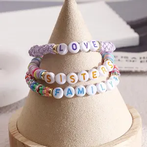 Bohémien Boho Multi-colore regolabile in ceramica polimerica lettera portafortuna amicizia braccialetto elastico per preoccupazione