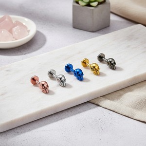 Piercing de nez en titane ASTM F136, plaqué PVD, forme de crâne, 16G 18G, avec dos droit, étanche et hypoallergénique - Product Image 2
