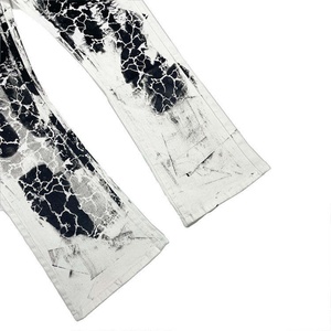 Jeans Acampanados con Estampado Craquelado, Pantalones Vaqueros con Patrón Abstracto, Jeans Acampanados Desgastados para Ropa Urbana y Uso Diario Informal - Product Image 4
