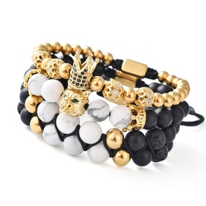 F473 18k altın üretici doğal yuvarlak akik oniks taş streç boncuklu bilezik setleri - Product Image 5