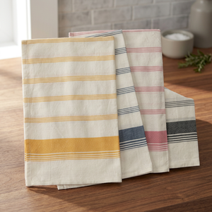 Serviettes de cuisine en coton rayées, rectangulaires, tissées, écologiques, lavables en machine - Product Image 1