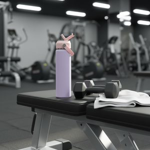 Bouteille de voyage isotherme unique violette de 24 oz, anti-fuite, avec couvercle rose, poignée ergonomique et détails rivetés, durable - Product Image 1
