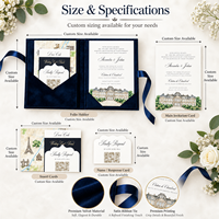 Suite d'invitations de mariage personnalisées en velours, avec pochette folio rigide, ruban en satin, monogramme doré et carte RSVP – Vente en gros