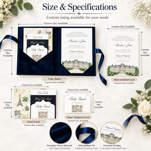 Suite d'invitations de <span class=keywords><strong>mariage</strong></span> personnalisées en velours, avec pochette folio rigide, ruban en satin, monogramme doré et carte RSVP – Vente en gros - Product Image 5