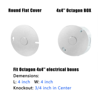 Couvercles de boîte ronds octogonaux en métal durable de 4 ", plats avec centre de 3/4 po. KO, facile à utiliser pour la boîte de jonction de conduits