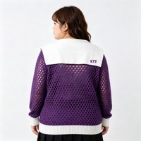 Cardigan en tricot personnalisable grande taille pour sororité, avec maille filet ajourée, col marin et broderie de lettres