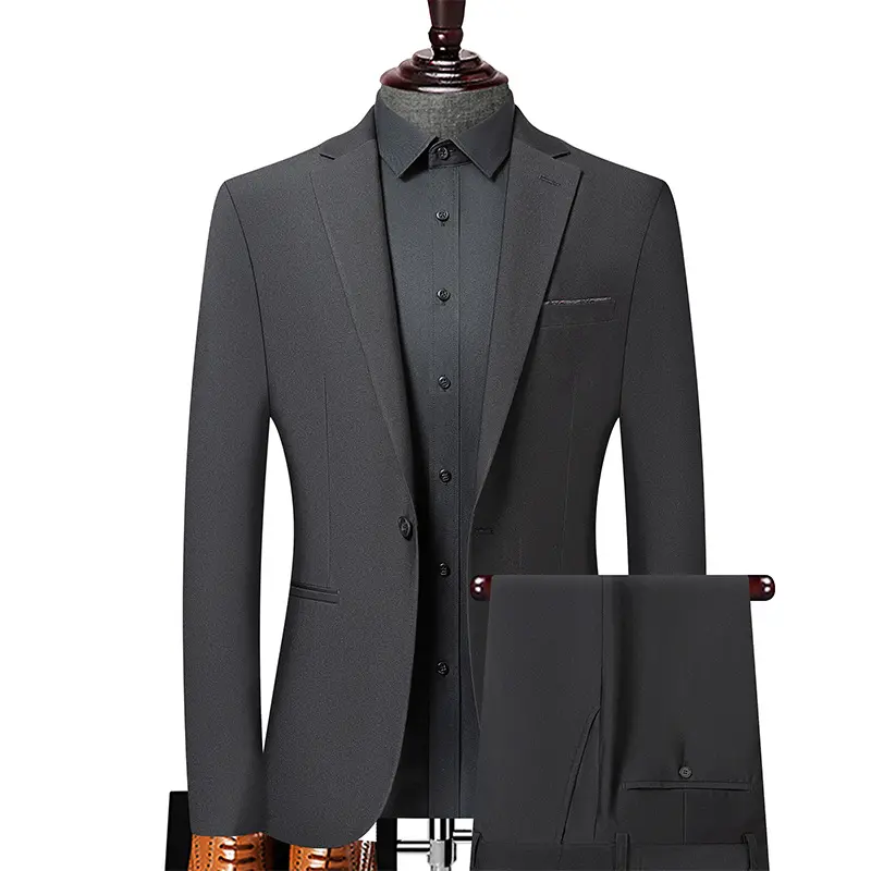 Black fashion men's suits high-grade slim business office men wedding suit 2 piece set