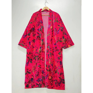 Robe Kimono Femme en Velours Tricoté à Imprimé Floral Feuille Verte, Épaisse et Respirante, pour Hiver et Automne, Manteau Décontracté pour la Maison et le Thé du Matin - Product Image 3