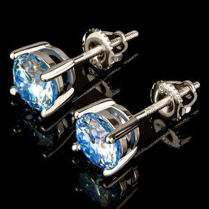 Pendientes de tuerca con cierre de rosca para hombre, chapados en oro, plata 925, moissanita azul real de 5 mm y 6.5 mm, corte brillante, VVS, certificado GRA - Product Image 1